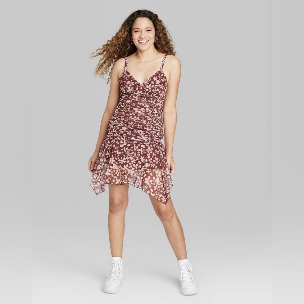 Target Asymmetrical Floral Dress in Brown and Cream